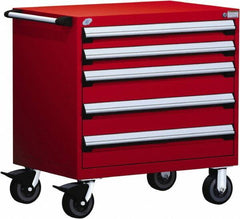 Rousseau Metal - 5 Drawer Steel Tool Roller Cabinet - 30" Wide x 37-1/2" High x 21" Deep, Ball Bearing Drawer Slides, Red - Apex Tool & Supply