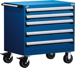 Rousseau Metal - 5 Drawer Steel Tool Roller Cabinet - 30" Wide x 37-1/2" High x 21" Deep, Ball Bearing Drawer Slides, Blue - Apex Tool & Supply