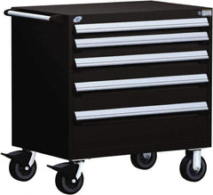Rousseau Metal - 5 Drawer Steel Tool Roller Cabinet - 36" Wide x 37-1/2" High x 24" Deep, Ball Bearing Drawer Slides, Black - Apex Tool & Supply