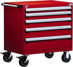 Rousseau Metal - 5 Drawer Steel Tool Roller Cabinet - 36" Wide x 37-1/2" High x 24" Deep, Ball Bearing Drawer Slides, Red - Apex Tool & Supply
