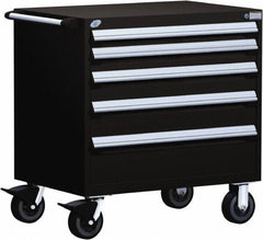 Rousseau Metal - 5 Drawer Steel Tool Roller Cabinet - 36" Wide x 37-1/2" High x 18" Deep, Ball Bearing Drawer Slides, Black - Apex Tool & Supply