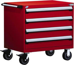 Rousseau Metal - 4 Drawer Steel Tool Roller Cabinet - 36" Wide x 35-1/8" High x 18" Deep, Ball Bearing Drawer Slides, Red - Apex Tool & Supply