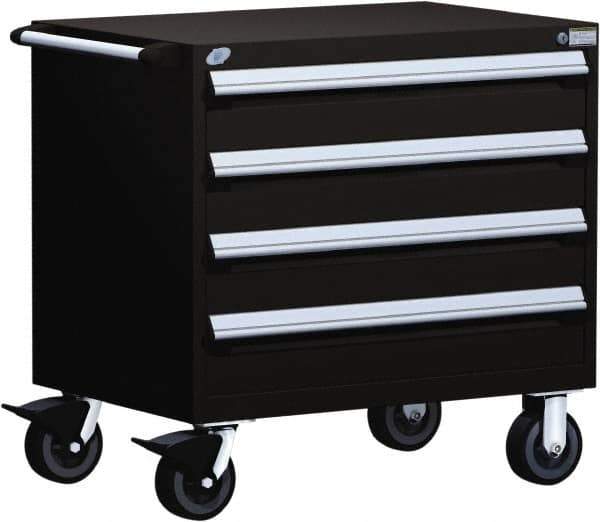Rousseau Metal - 4 Drawer Steel Tool Roller Cabinet - 30" Wide x 35-1/8" High x 27" Deep, Ball Bearing Drawer Slides, Black - Apex Tool & Supply