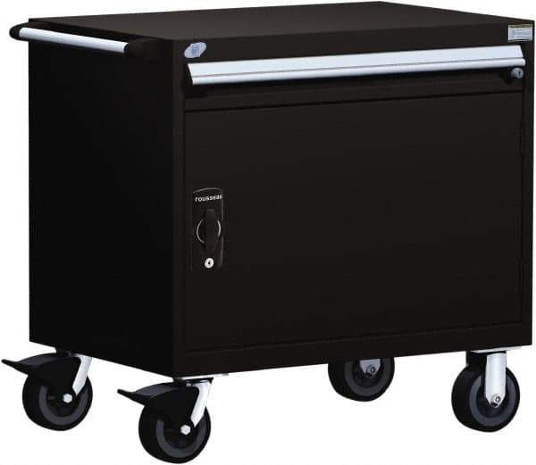 Rousseau Metal - 1 Drawer Steel Tool Roller Cabinet - 36" Wide x 35-1/8" High x 24" Deep, Ball Bearing Drawer Slides, Black - Apex Tool & Supply
