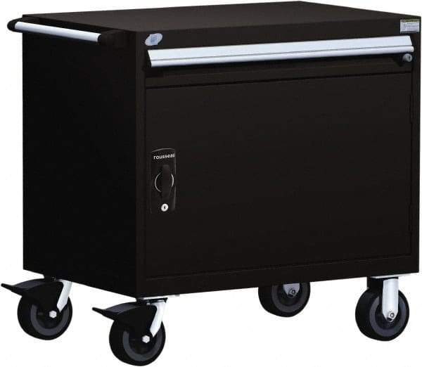 Rousseau Metal - 1 Drawer Steel Tool Roller Cabinet - 36" Wide x 35-1/8" High x 18" Deep, Ball Bearing Drawer Slides, Black - Apex Tool & Supply