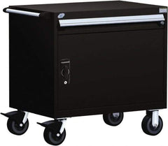 Rousseau Metal - 1 Drawer Steel Tool Roller Cabinet - 36" Wide x 35-1/8" High x 18" Deep, Ball Bearing Drawer Slides, Black - Apex Tool & Supply