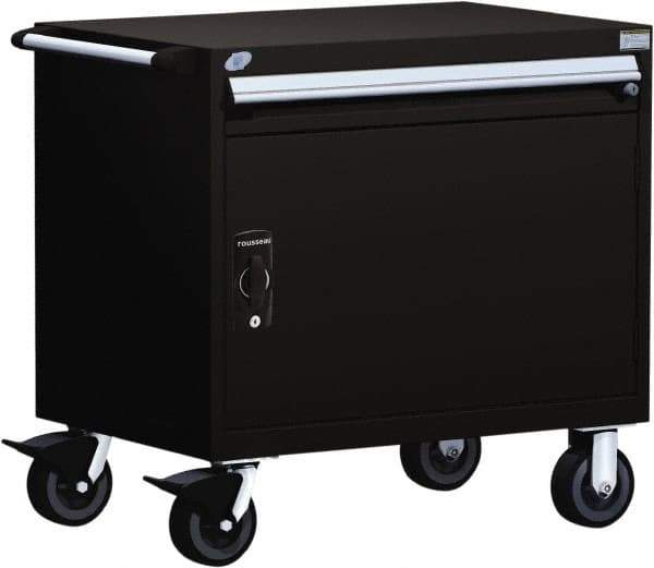 Rousseau Metal - 1 Drawer Steel Tool Roller Cabinet - 30" Wide x 35-1/8" High x 27" Deep, Ball Bearing Drawer Slides, Black - Apex Tool & Supply
