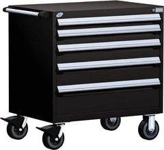 Rousseau Metal - 5 Drawer Steel Tool Roller Cabinet - 30" Wide x 37-1/2" High x 27" Deep, Ball Bearing Drawer Slides, Black - Apex Tool & Supply