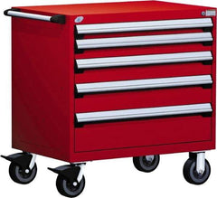 Rousseau Metal - 5 Drawer Steel Tool Roller Cabinet - 30" Wide x 37-1/2" High x 27" Deep, Ball Bearing Drawer Slides, Red - Apex Tool & Supply