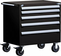 Rousseau Metal - 5 Drawer Steel Tool Roller Cabinet - 30" Wide x 37-1/2" High x 21" Deep, Ball Bearing Drawer Slides, Black - Apex Tool & Supply
