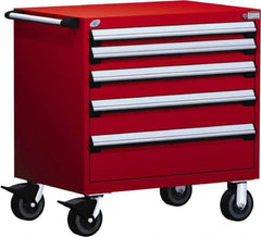 Rousseau Metal - 5 Drawer Steel Tool Roller Cabinet - 30" Wide x 37-1/2" High x 21" Deep, Ball Bearing Drawer Slides, Red - Apex Tool & Supply
