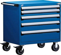 Rousseau Metal - 5 Drawer Steel Tool Roller Cabinet - 30" Wide x 37-1/2" High x 21" Deep, Ball Bearing Drawer Slides, Blue - Apex Tool & Supply