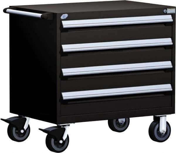Rousseau Metal - 4 Drawer Steel Tool Roller Cabinet - 36" Wide x 35-1/8" High x 24" Deep, Ball Bearing Drawer Slides, Black - Apex Tool & Supply