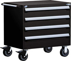 Rousseau Metal - 4 Drawer Steel Tool Roller Cabinet - 36" Wide x 35-1/8" High x 24" Deep, Ball Bearing Drawer Slides, Black - Apex Tool & Supply