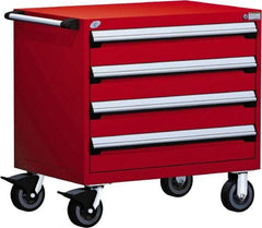 Rousseau Metal - 4 Drawer Steel Tool Roller Cabinet - 36" Wide x 35-1/8" High x 24" Deep, Ball Bearing Drawer Slides, Red - Apex Tool & Supply