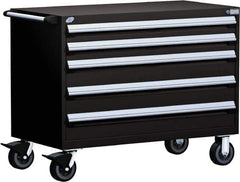 Rousseau Metal - 5 Drawer Steel Tool Roller Cabinet - 48" Wide x 37-1/2" High x 27" Deep, Ball Bearing Drawer Slides, Black - Apex Tool & Supply