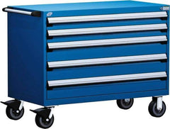 Rousseau Metal - 5 Drawer Steel Tool Roller Cabinet - 48" Wide x 37-1/2" High x 27" Deep, Ball Bearing Drawer Slides, Blue - Apex Tool & Supply