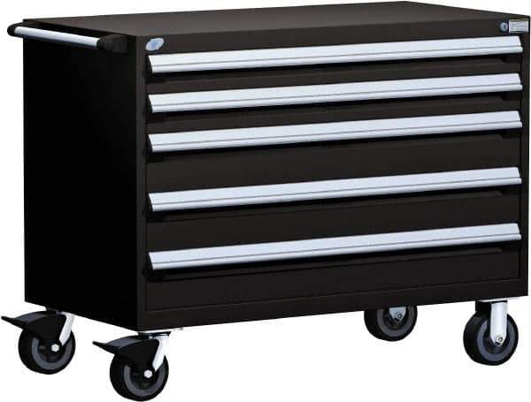 Rousseau Metal - 5 Drawer Steel Tool Roller Cabinet - 48" Wide x 37-1/2" High x 24" Deep, Ball Bearing Drawer Slides, Black - Apex Tool & Supply