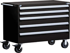 Rousseau Metal - 5 Drawer Steel Tool Roller Cabinet - 48" Wide x 37-1/2" High x 24" Deep, Ball Bearing Drawer Slides, Black - Apex Tool & Supply