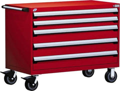 Rousseau Metal - 5 Drawer Steel Tool Roller Cabinet - 48" Wide x 37-1/2" High x 24" Deep, Ball Bearing Drawer Slides, Red - Apex Tool & Supply