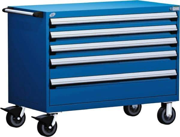 Rousseau Metal - 5 Drawer Steel Tool Roller Cabinet - 48" Wide x 37-1/2" High x 27" Deep, Ball Bearing Drawer Slides, Blue - Apex Tool & Supply