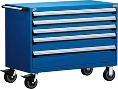 Rousseau Metal - 5 Drawer Steel Tool Roller Cabinet - 48" Wide x 37-1/2" High x 27" Deep, Ball Bearing Drawer Slides, Blue - Apex Tool & Supply