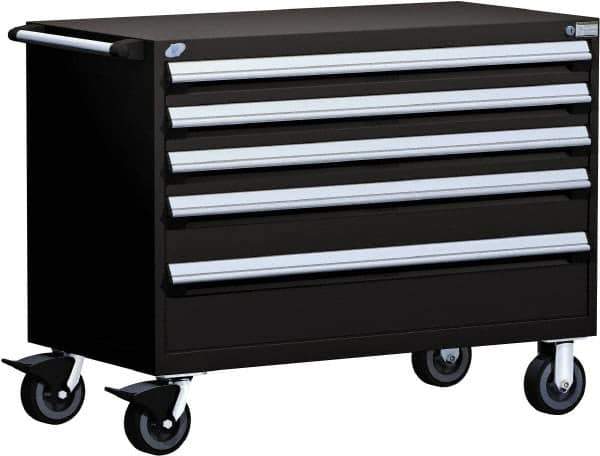 Rousseau Metal - 5 Drawer Steel Tool Roller Cabinet - 48" Wide x 37-1/2" High x 24" Deep, Ball Bearing Drawer Slides, Black - Apex Tool & Supply