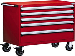Rousseau Metal - 5 Drawer Steel Tool Roller Cabinet - 48" Wide x 37-1/2" High x 24" Deep, Ball Bearing Drawer Slides, Red - Apex Tool & Supply