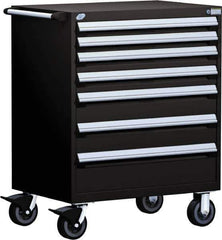 Rousseau Metal - 5 Drawer Steel Tool Roller Cabinet - 36" Wide x 45-1/2" High x 24" Deep, Ball Bearing Drawer Slides, Black - Apex Tool & Supply