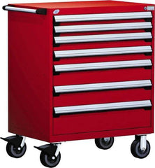 Rousseau Metal - 5 Drawer Steel Tool Roller Cabinet - 36" Wide x 45-1/2" High x 24" Deep, Ball Bearing Drawer Slides, Red - Apex Tool & Supply