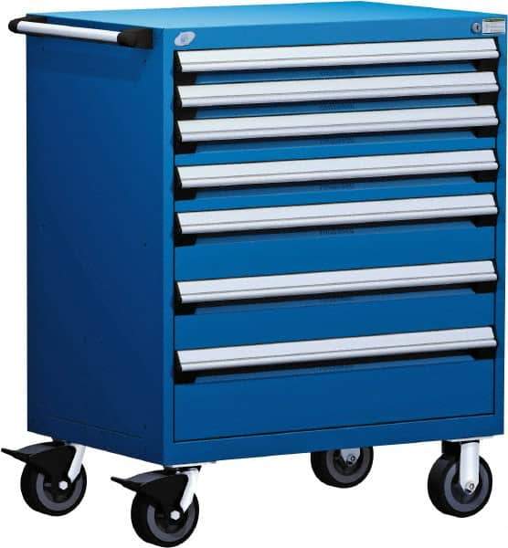 Rousseau Metal - 5 Drawer Steel Tool Roller Cabinet - 36" Wide x 45-1/2" High x 18" Deep, Ball Bearing Drawer Slides, Blue - Apex Tool & Supply