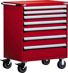 Rousseau Metal - 5 Drawer Steel Tool Roller Cabinet - 30" Wide x 45-1/2" High x 27" Deep, Ball Bearing Drawer Slides, Red - Apex Tool & Supply
