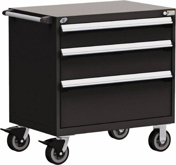 Rousseau Metal - 5 Drawer Steel Tool Roller Cabinet - 36" Wide x 37-1/2" High x 18" Deep, Ball Bearing Drawer Slides, Black - Apex Tool & Supply