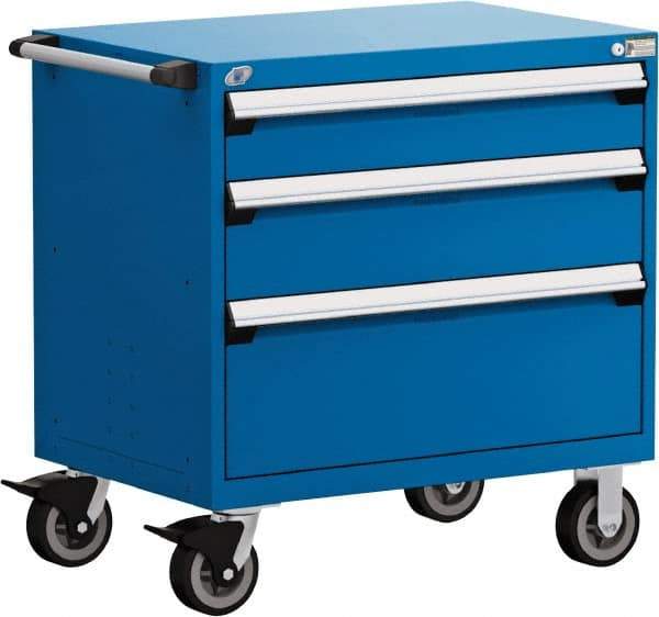 Rousseau Metal - 5 Drawer Steel Tool Roller Cabinet - 30" Wide x 37-1/2" High x 27" Deep, Ball Bearing Drawer Slides, Blue - Apex Tool & Supply