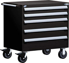Rousseau Metal - 5 Drawer Steel Tool Roller Cabinet - 36" Wide x 37-1/2" High x 24" Deep, Ball Bearing Drawer Slides, Black - Apex Tool & Supply