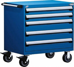 Rousseau Metal - 5 Drawer Steel Tool Roller Cabinet - 36" Wide x 37-1/2" High x 24" Deep, Ball Bearing Drawer Slides, Blue - Apex Tool & Supply