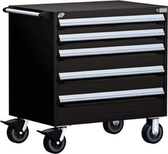 Rousseau Metal - 5 Drawer Steel Tool Roller Cabinet - 36" Wide x 37-1/2" High x 18" Deep, Ball Bearing Drawer Slides, Black - Apex Tool & Supply