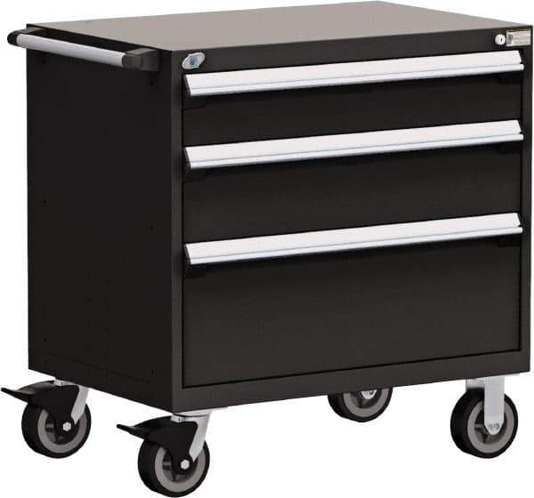 Rousseau Metal - 5 Drawer Steel Tool Roller Cabinet - 30" Wide x 37-1/2" High x 21" Deep, Ball Bearing Drawer Slides, Black - Apex Tool & Supply