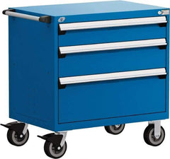 Rousseau Metal - 3 Drawer Steel Tool Roller Cabinet - 36" Wide x 37-1/2" High x 24" Deep, Ball Bearing Drawer Slides, Blue - Apex Tool & Supply