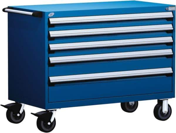 Rousseau Metal - 5 Drawer Steel Tool Roller Cabinet - 48" Wide x 37-1/2" High x 24" Deep, Ball Bearing Drawer Slides, Blue - Apex Tool & Supply