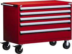 Rousseau Metal - 5 Drawer Steel Tool Roller Cabinet - 48" Wide x 37-1/2" High x 27" Deep, Ball Bearing Drawer Slides, Red - Apex Tool & Supply