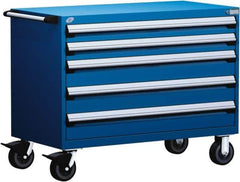 Rousseau Metal - 5 Drawer Steel Tool Roller Cabinet - 48" Wide x 37-1/2" High x 24" Deep, Ball Bearing Drawer Slides, Blue - Apex Tool & Supply