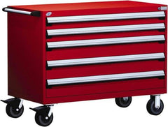 Rousseau Metal - 5 Drawer Steel Tool Roller Cabinet - 48" Wide x 37-1/2" High x 27" Deep, Ball Bearing Drawer Slides, Red - Apex Tool & Supply