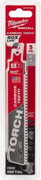 Milwaukee Tool - 6" Long x 1" Thick, Carbide Reciprocating Saw Blade - Straight Profile, 7 TPI, Toothed Edge, Universal Shank - Apex Tool & Supply
