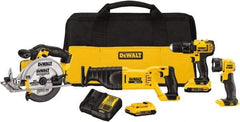 DeWALT - 20 Volt Cordless Tool Combination Kit - Includes 1/2" Drill/Driver, Reciprocating Saw, 6-1/2 Circular Saw & LED Worklight, Lithium-Ion Battery Included - Apex Tool & Supply