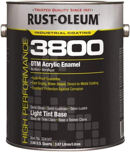 Rust-Oleum - 1 Gal Light Tint Base Semi Gloss Finish Acrylic Enamel Paint - 150 to 270 Sq Ft per Gal, Interior/Exterior, Direct to Metal - Apex Tool & Supply