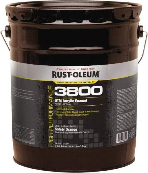 Rust-Oleum - 5 Gal Safety Orange Gloss Finish Acrylic Enamel Paint - 150 to 270 Sq Ft per Gal, Interior/Exterior, Direct to Metal - Apex Tool & Supply