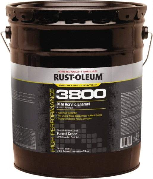 Rust-Oleum - 5 Gal Forest Green Gloss Finish Acrylic Enamel Paint - 150 to 270 Sq Ft per Gal, Interior/Exterior, Direct to Metal - Apex Tool & Supply