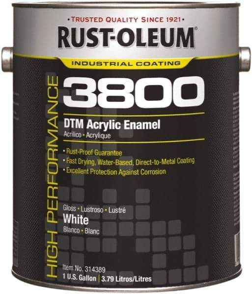 Rust-Oleum - 1 Gal White Gloss Finish Acrylic Enamel Paint - 150 to 270 Sq Ft per Gal, Interior/Exterior, Direct to Metal - Apex Tool & Supply