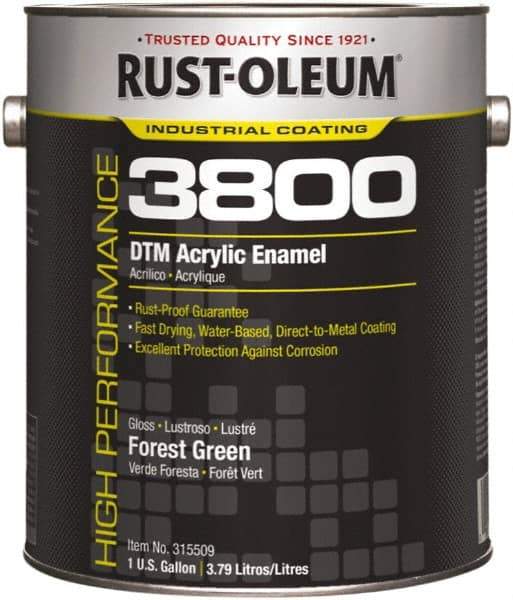 Rust-Oleum - 1 Gal Forest Green Gloss Finish Acrylic Enamel Paint - 150 to 270 Sq Ft per Gal, Interior/Exterior, Direct to Metal - Apex Tool & Supply